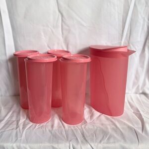 Pink Mini Tupperware Pitcher with 4 16oz cups with lid